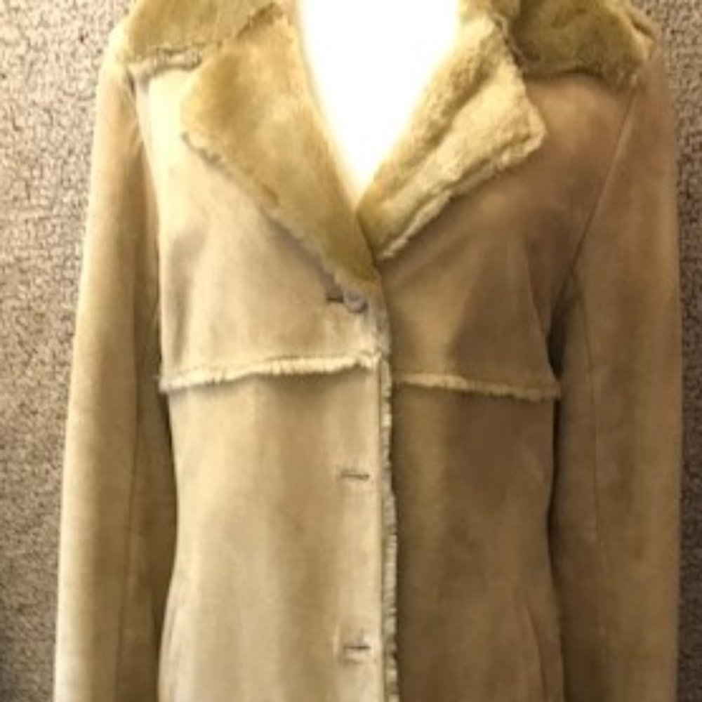 SOLD    Express long Beige Suede leather maxi coat M